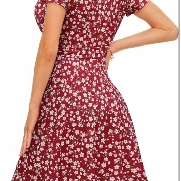 Floral Red Wrap Dress - Picture 2 of 14